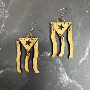 Puerto Rican Flag Wood Dangle Earrings- Handmade